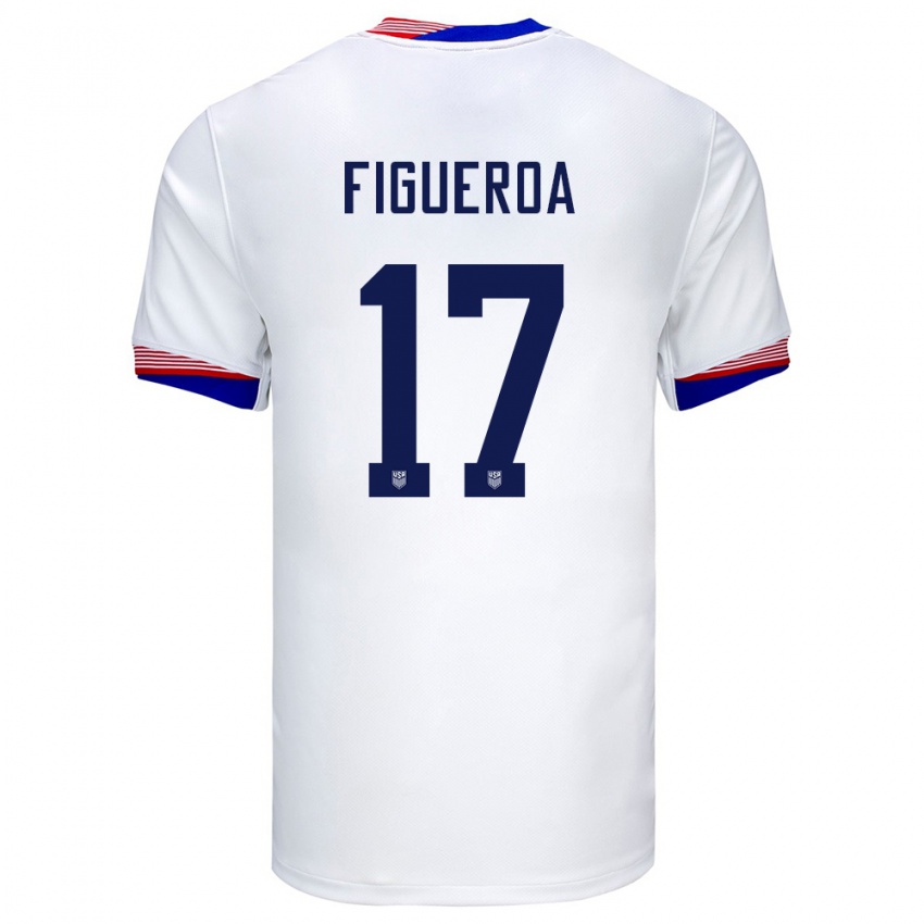 Kvinder Usa Keyrol Figueroa #17 Hvid Hjemmebane Spillertrøjer 24-26 Trøje T-Shirt