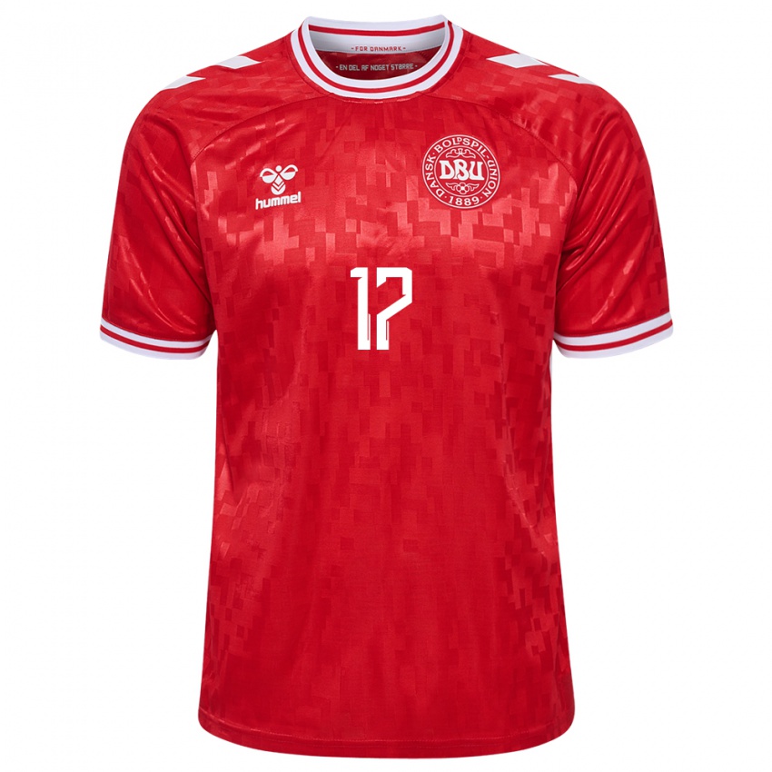 Kvinder Danmark Rasmus Düring #17 Rød Hjemmebane Spillertrøjer 24-26 Trøje T-Shirt