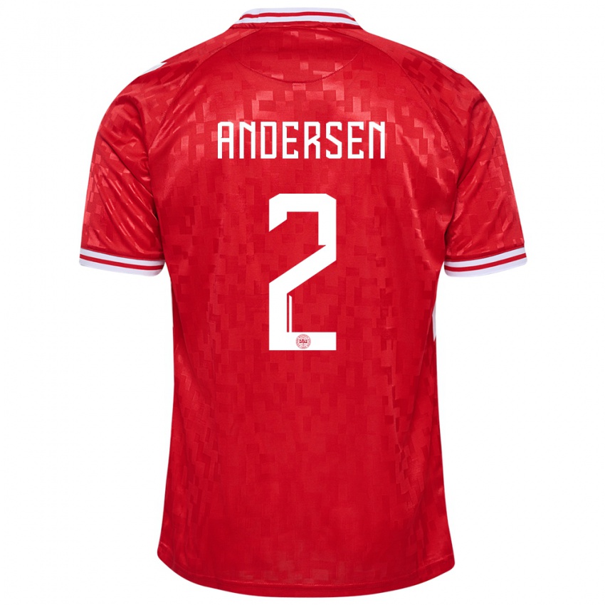 Kvinder Danmark Joachim Andersen #2 Rød Hjemmebane Spillertrøjer 24-26 Trøje T-Shirt
