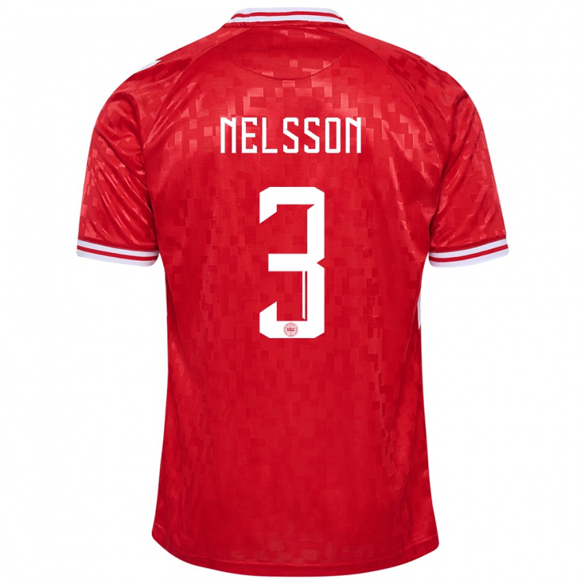Kvinder Danmark Victor Nelsson #3 Rød Hjemmebane Spillertrøjer 24-26 Trøje T-Shirt