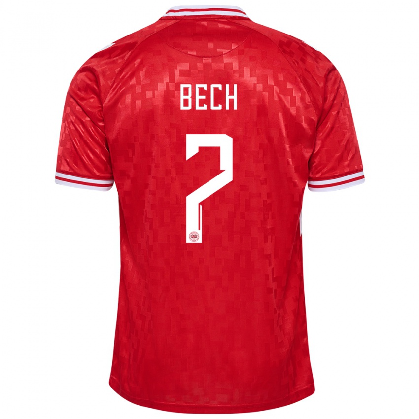 Kvinder Danmark Tobias Bech #7 Rød Hjemmebane Spillertrøjer 24-26 Trøje T-Shirt