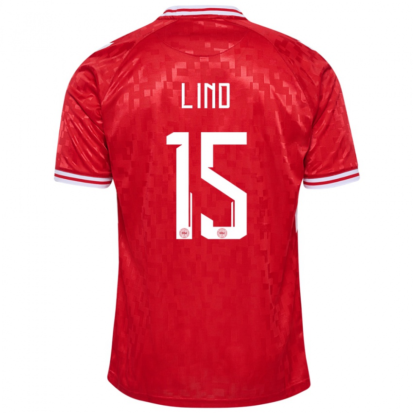 Kvinder Danmark Victor Lind #15 Rød Hjemmebane Spillertrøjer 24-26 Trøje T-Shirt