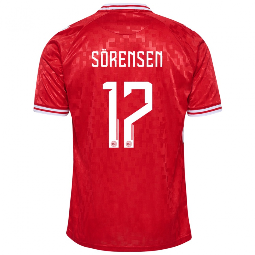 Kvinder Danmark Oliver Sörensen #17 Rød Hjemmebane Spillertrøjer 24-26 Trøje T-Shirt