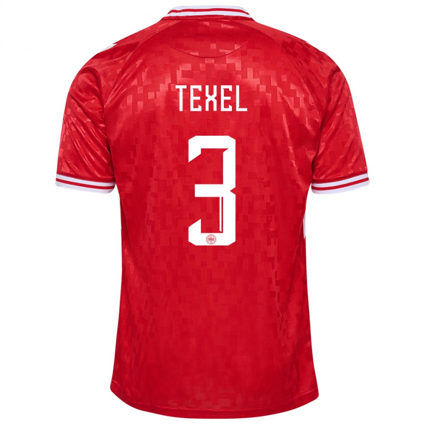 Kvinder Danmark Pontus Texel #3 Rød Hjemmebane Spillertrøjer 24-26 Trøje T-Shirt