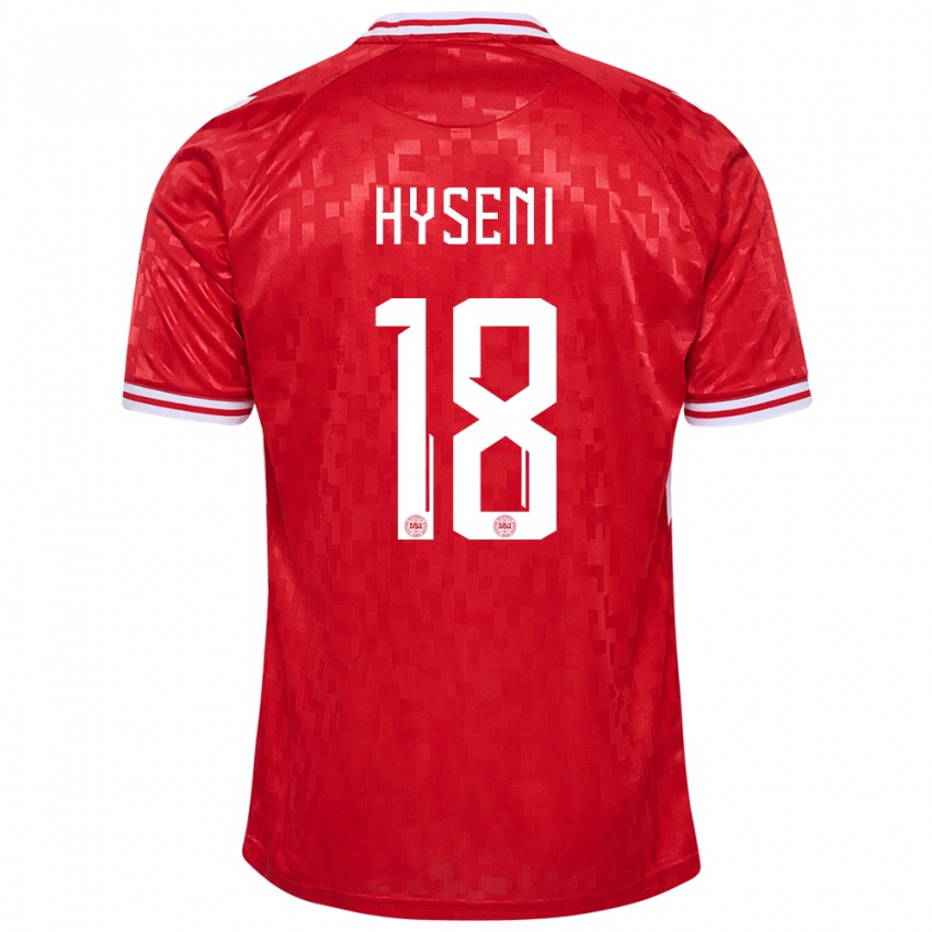 Kvinder Danmark Olti Hyseni #18 Rød Hjemmebane Spillertrøjer 24-26 Trøje T-Shirt
