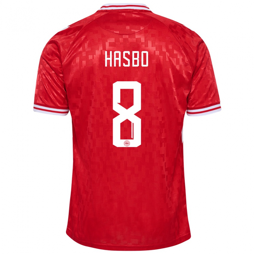 Kvinder Danmark Josefine Hasbo #8 Rød Hjemmebane Spillertrøjer 24-26 Trøje T-Shirt