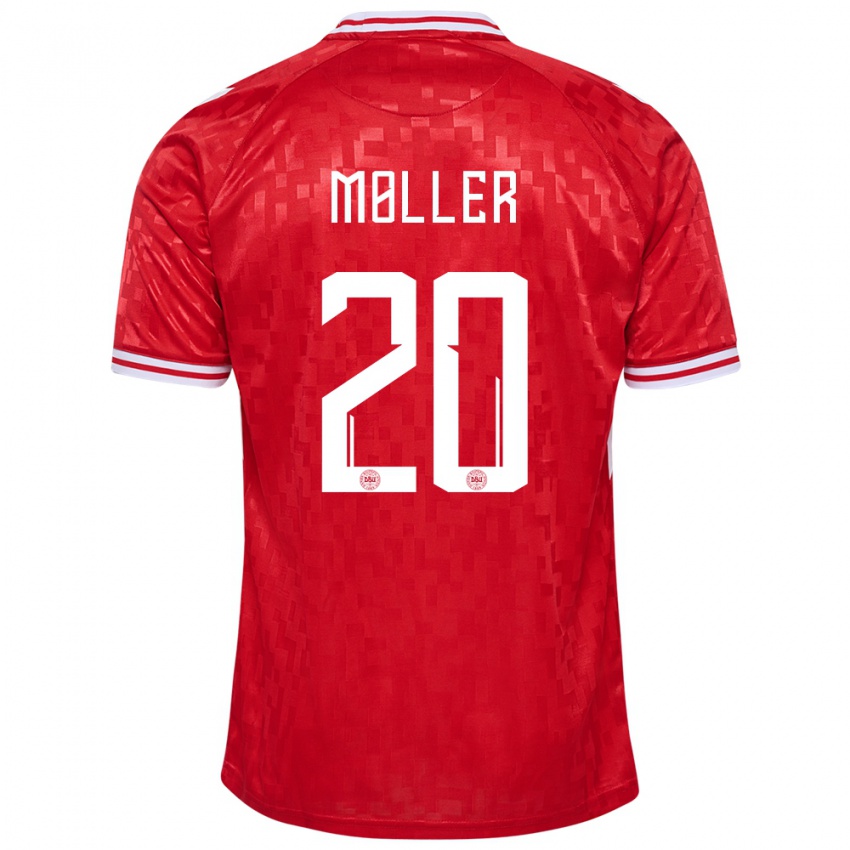 Kvinder Danmark Caroline Moller #20 Rød Hjemmebane Spillertrøjer 24-26 Trøje T-Shirt