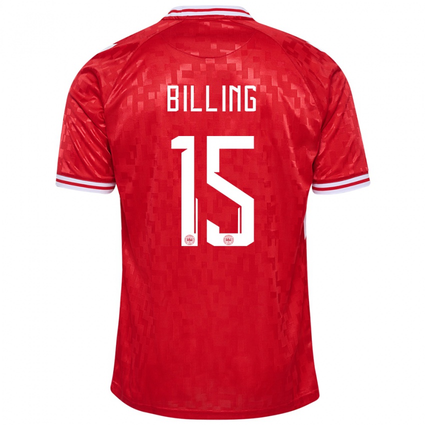 Kvinder Danmark Philip Billing #15 Rød Hjemmebane Spillertrøjer 24-26 Trøje T-Shirt