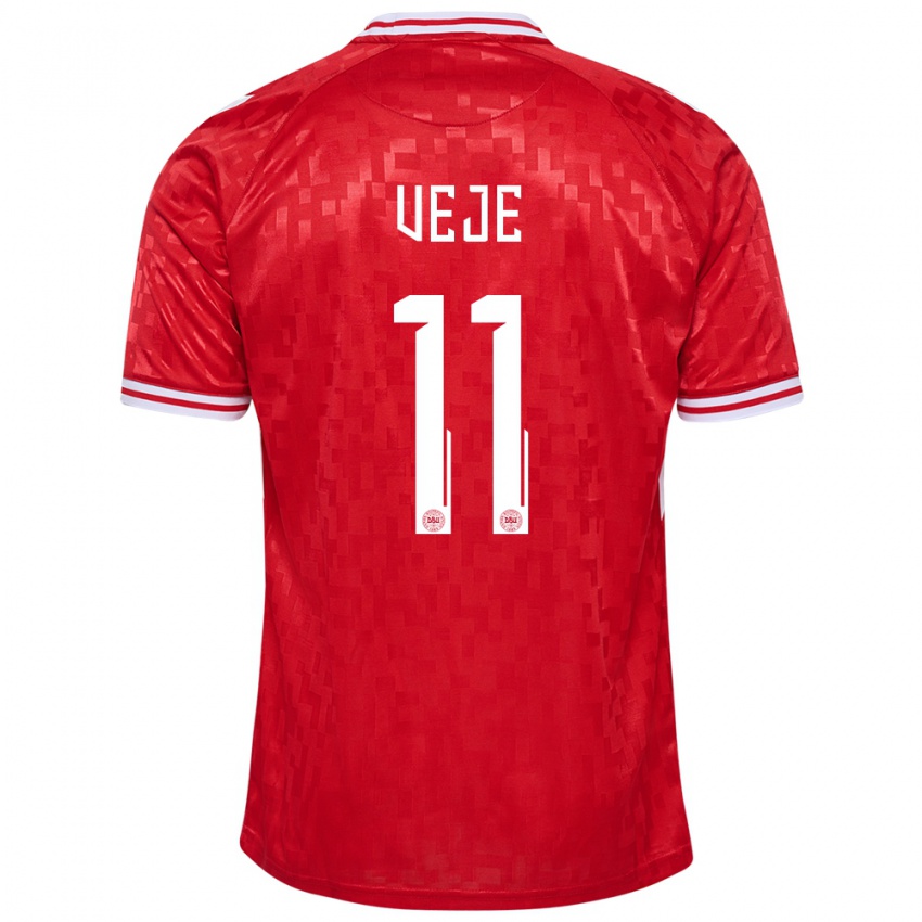 Kvinder Danmark Katrine Veje #11 Rød Hjemmebane Spillertrøjer 24-26 Trøje T-Shirt