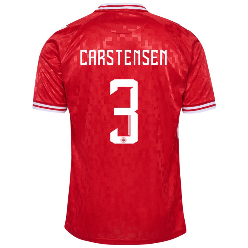 Kvinder Danmark Rasmus Carstensen #3 Rød Hjemmebane Spillertrøjer 24-26 Trøje T-Shirt