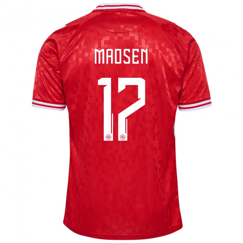 Kvinder Danmark Nicolas Madsen #17 Rød Hjemmebane Spillertrøjer 24-26 Trøje T-Shirt