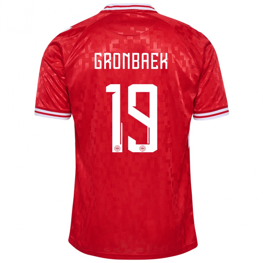 Kvinder Danmark Albert Gronbaek #19 Rød Hjemmebane Spillertrøjer 24-26 Trøje T-Shirt