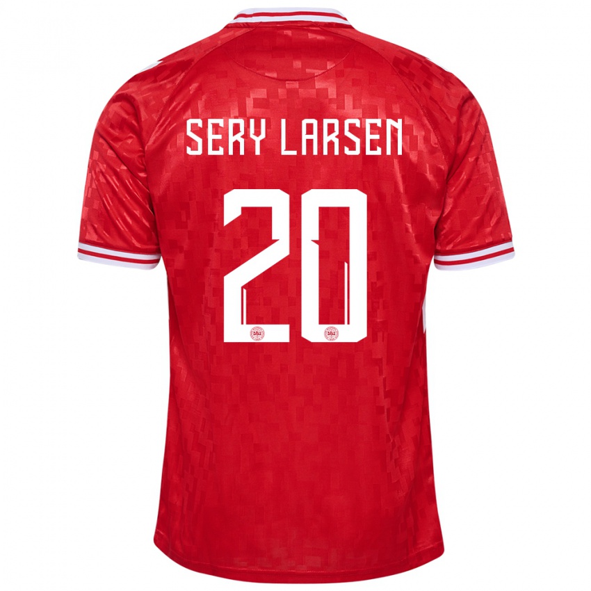 Kvinder Danmark Japhet Sery Larsen #20 Rød Hjemmebane Spillertrøjer 24-26 Trøje T-Shirt