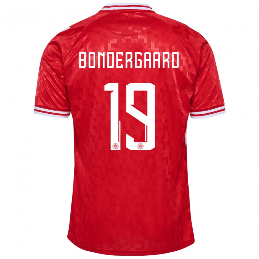 Kvinder Danmark Asbjorn Bondergaard #19 Rød Hjemmebane Spillertrøjer 24-26 Trøje T-Shirt