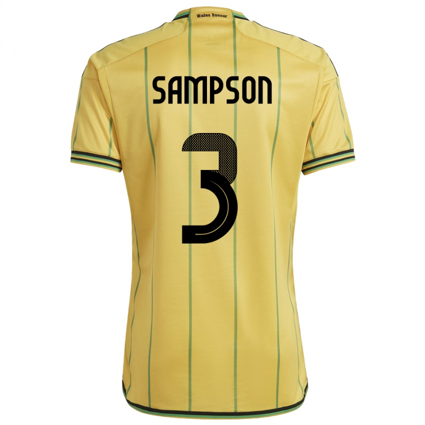 Kvinder Jamaica Vyan Sampson #3 Gul Hjemmebane Spillertrøjer 24-26 Trøje T-Shirt