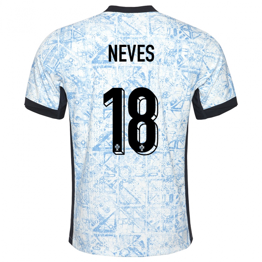 Kvinder Portugal Ruben Neves #18 Creme Blå Udebane Spillertrøjer 24-26 Trøje T-Shirt