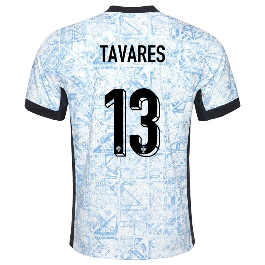 Kvinder Portugal Nuno Tavares #13 Creme Blå Udebane Spillertrøjer 24-26 Trøje T-Shirt
