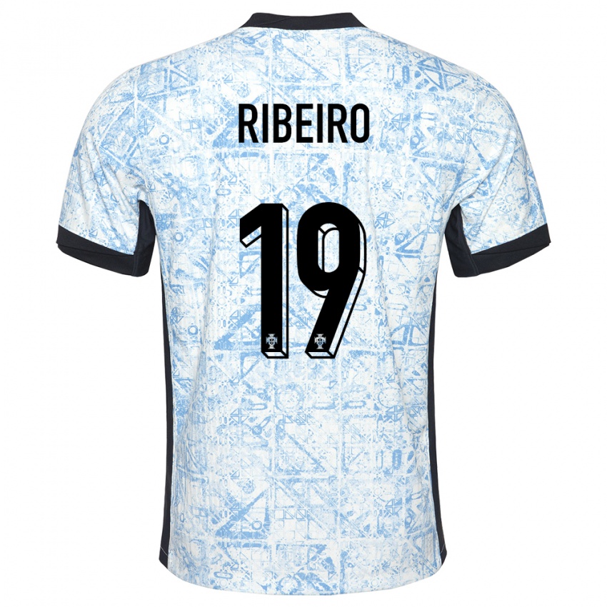 Kvinder Portugal Rodrigo Ribeiro #19 Creme Blå Udebane Spillertrøjer 24-26 Trøje T-Shirt