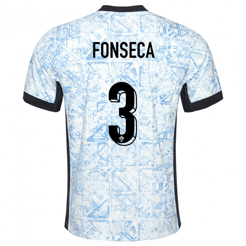 Kvinder Portugal Joao Fonseca #3 Creme Blå Udebane Spillertrøjer 24-26 Trøje T-Shirt