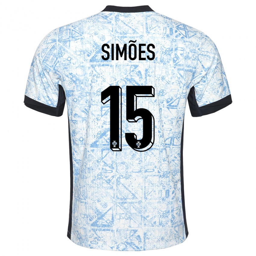 Kvinder Portugal Joao Simoes #15 Creme Blå Udebane Spillertrøjer 24-26 Trøje T-Shirt