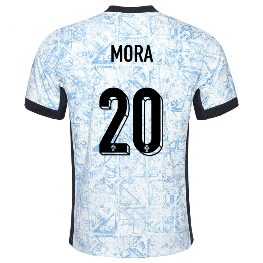 Kvinder Portugal Rodrigo Mora #20 Creme Blå Udebane Spillertrøjer 24-26 Trøje T-Shirt