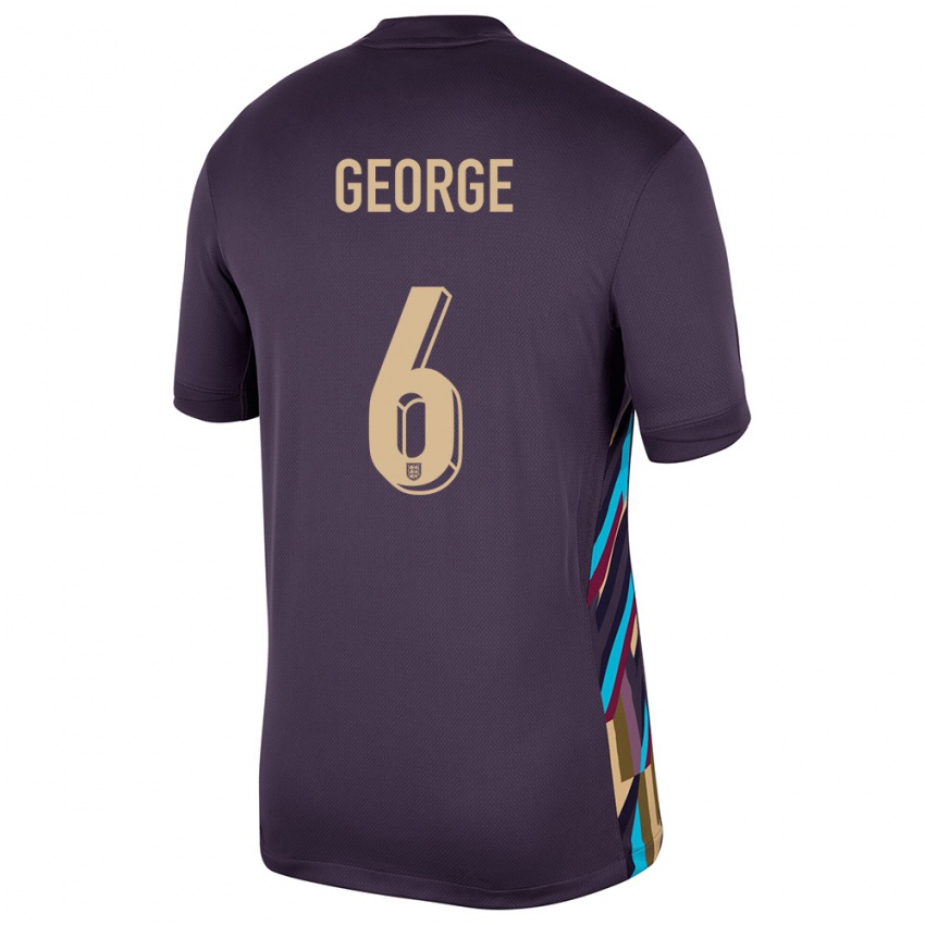 Kvinder England Gabby George #6 Mørk Rosin Udebane Spillertrøjer 24-26 Trøje T-Shirt