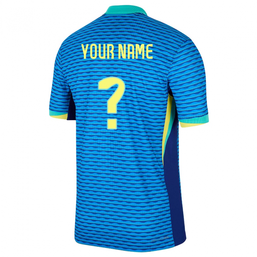 Kvinder Brasilien Dit Navn #0 Blå Udebane Spillertrøjer 24-26 Trøje T-Shirt