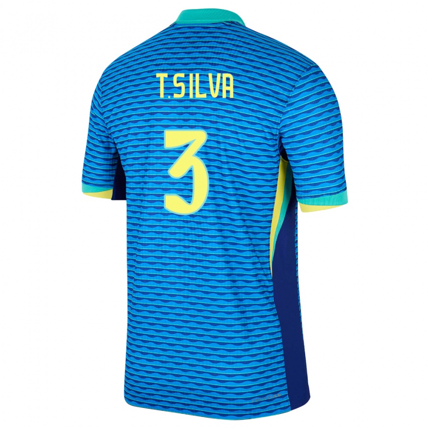 Kvinder Brasilien Thiago Silva #3 Blå Udebane Spillertrøjer 24-26 Trøje T-Shirt