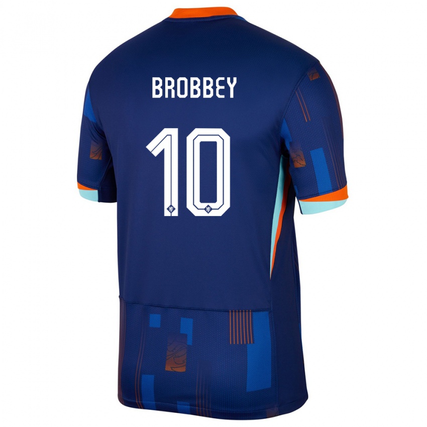 Kvinder Holland Brian Brobbey #10 Blå Udebane Spillertrøjer 24-26 Trøje T-Shirt
