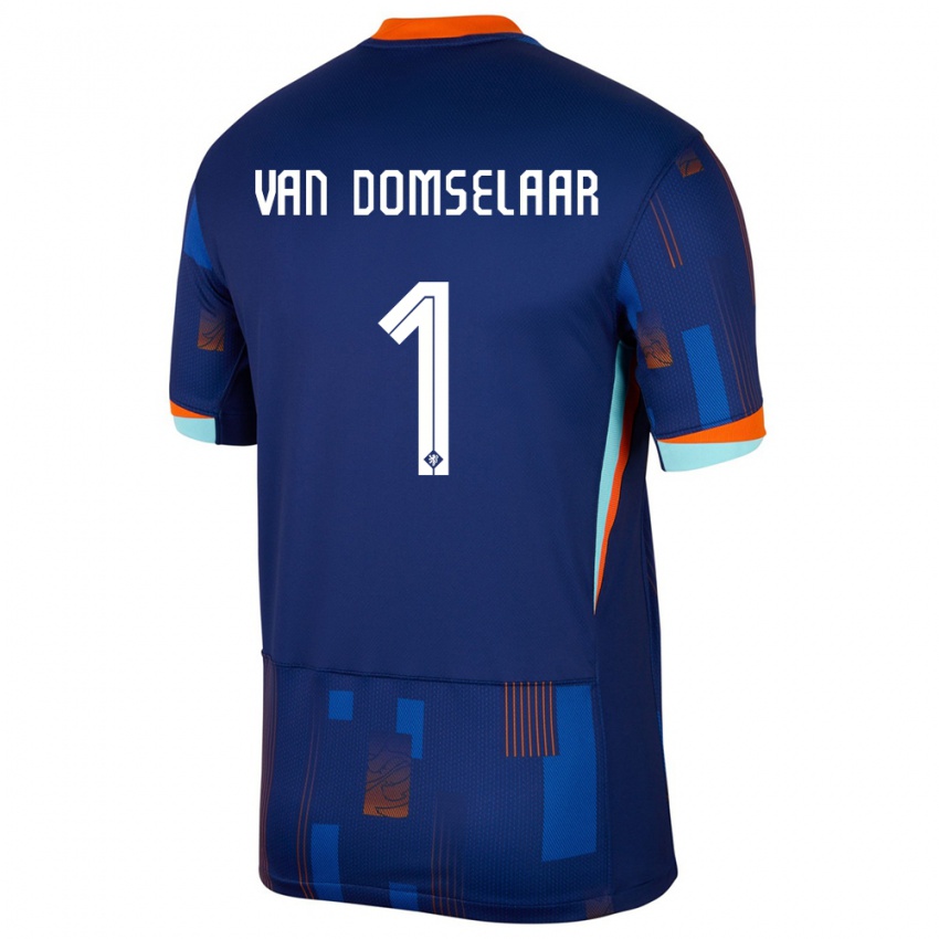 Kvinder Holland Daphne Van Domselaar #1 Blå Udebane Spillertrøjer 24-26 Trøje T-Shirt