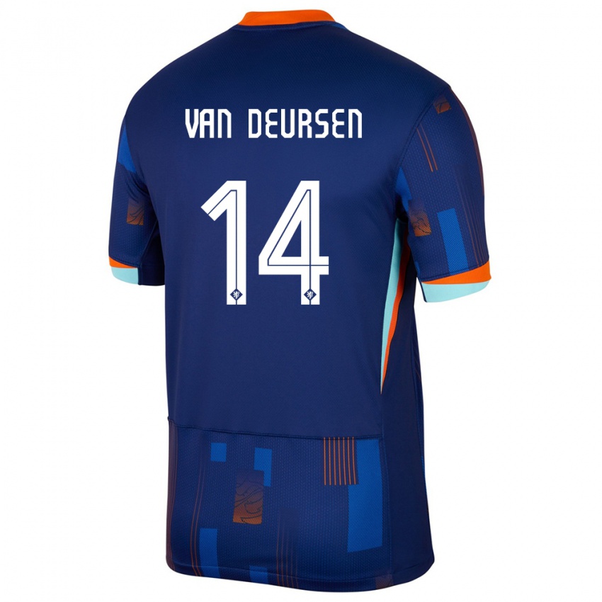Kvinder Holland Eva Van Deursen #14 Blå Udebane Spillertrøjer 24-26 Trøje T-Shirt