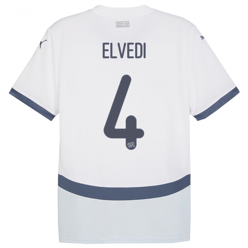 Kvinder Schweiz Nico Elvedi #4 Hvid Udebane Spillertrøjer 24-26 Trøje T-Shirt