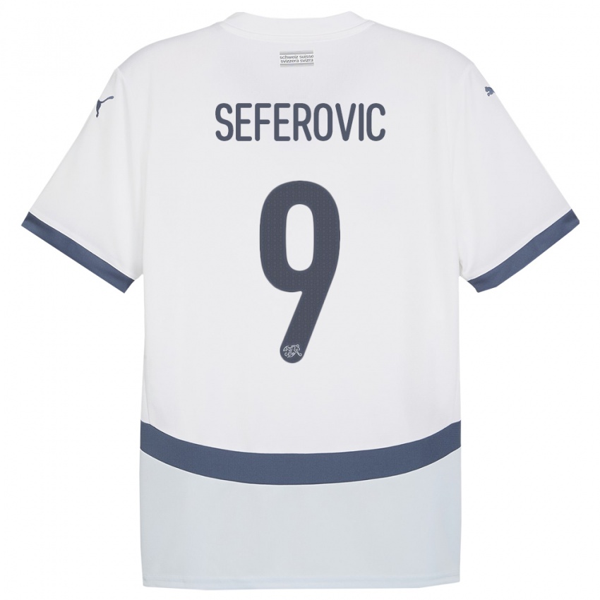 Kvinder Schweiz Haris Seferovic #9 Hvid Udebane Spillertrøjer 24-26 Trøje T-Shirt