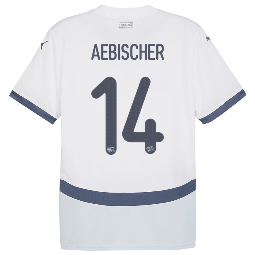 Kvinder Schweiz Michel Aebischer #14 Hvid Udebane Spillertrøjer 24-26 Trøje T-Shirt