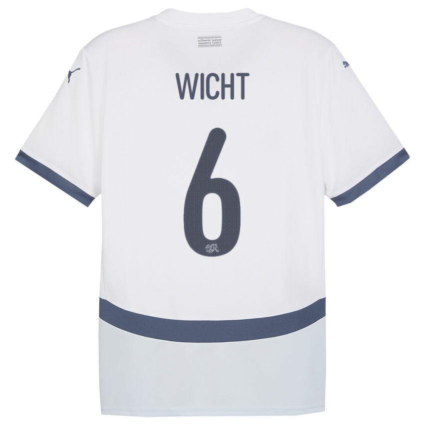 Kvinder Schweiz Nathan Wicht #6 Hvid Udebane Spillertrøjer 24-26 Trøje T-Shirt