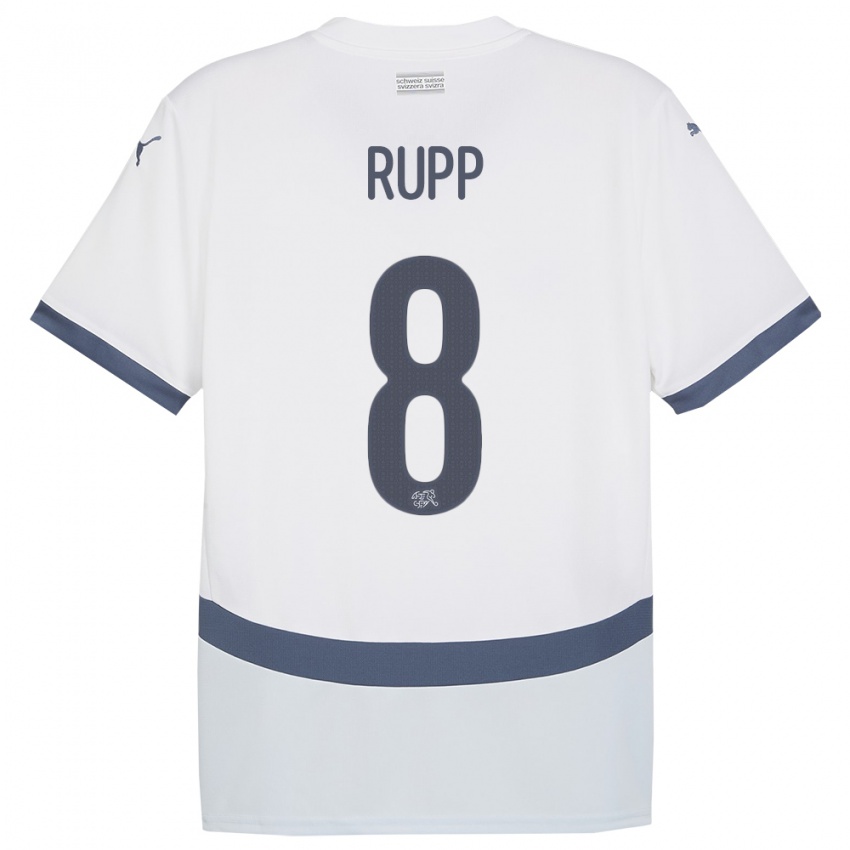Kvinder Schweiz Noah Rupp #8 Hvid Udebane Spillertrøjer 24-26 Trøje T-Shirt
