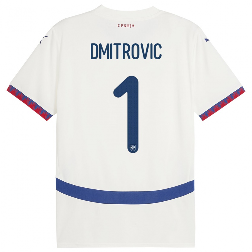 Kvinder Serbien Marko Dmitrovic #1 Hvid Udebane Spillertrøjer 24-26 Trøje T-Shirt