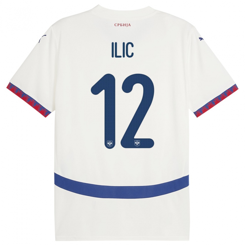 Kvinder Serbien Marko Ilic #12 Hvid Udebane Spillertrøjer 24-26 Trøje T-Shirt