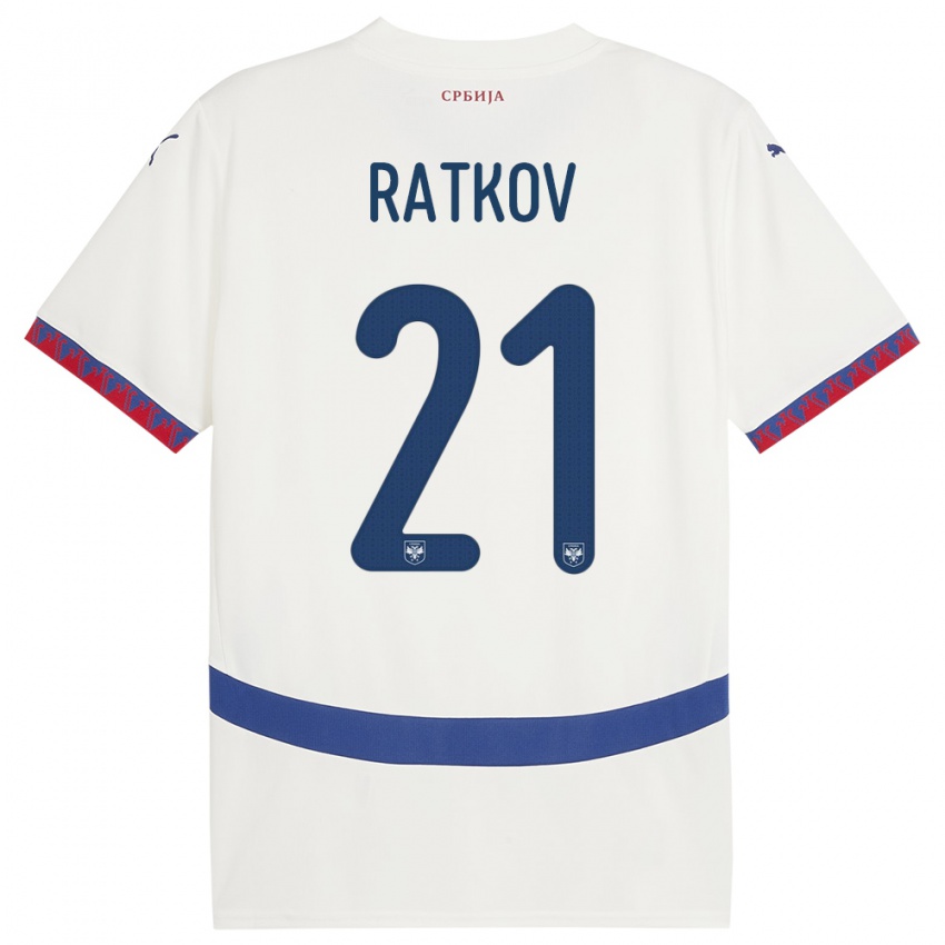 Kvinder Serbien Petar Ratkov #21 Hvid Udebane Spillertrøjer 24-26 Trøje T-Shirt
