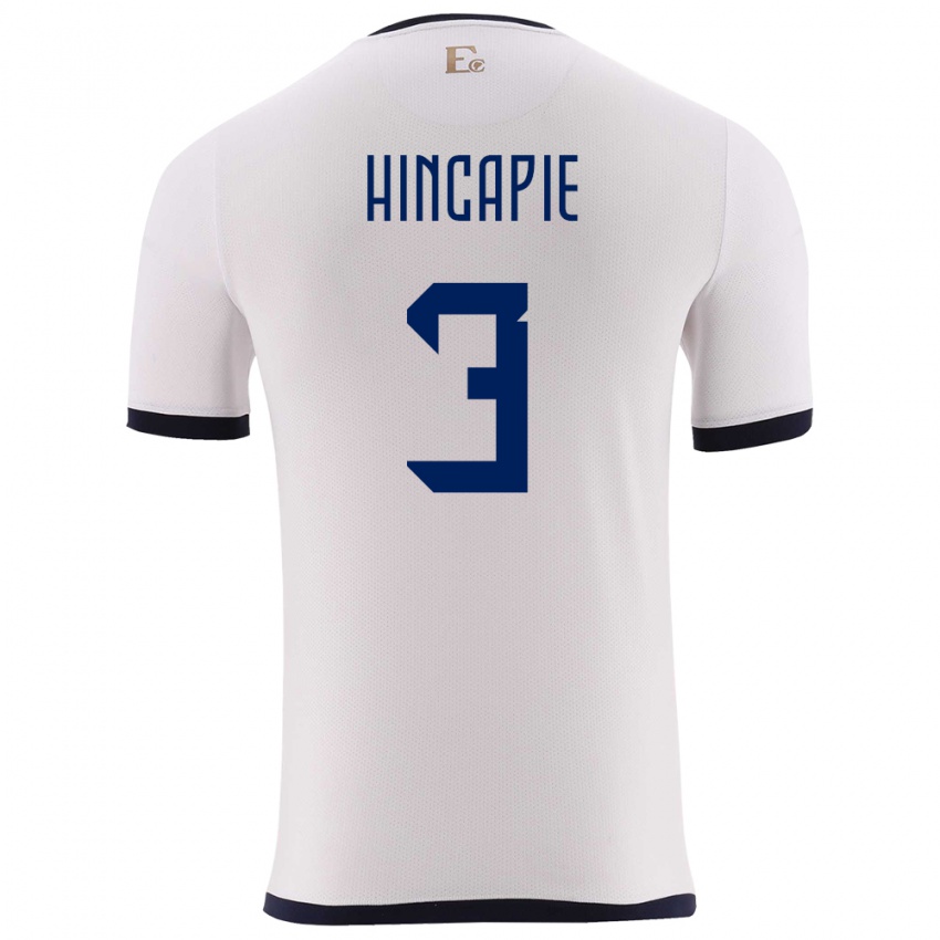 Kvinder Ecuador Piero Hincapie #3 Hvid Udebane Spillertrøjer 24-26 Trøje T-Shirt