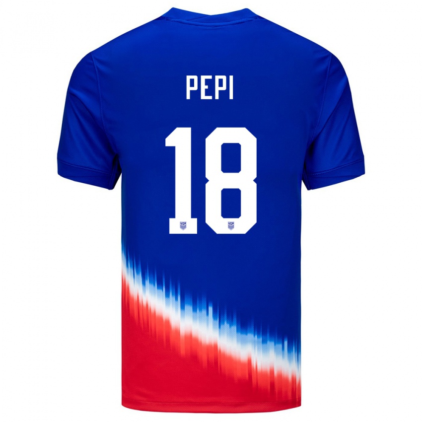 Kvinder Usa Ricardo Pepi #18 Blå Udebane Spillertrøjer 24-26 Trøje T-Shirt