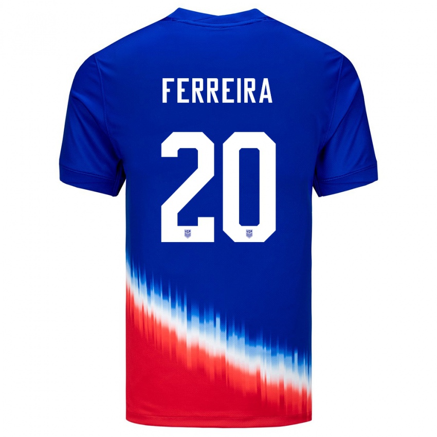 Kvinder Usa Jesus Ferreira #20 Blå Udebane Spillertrøjer 24-26 Trøje T-Shirt