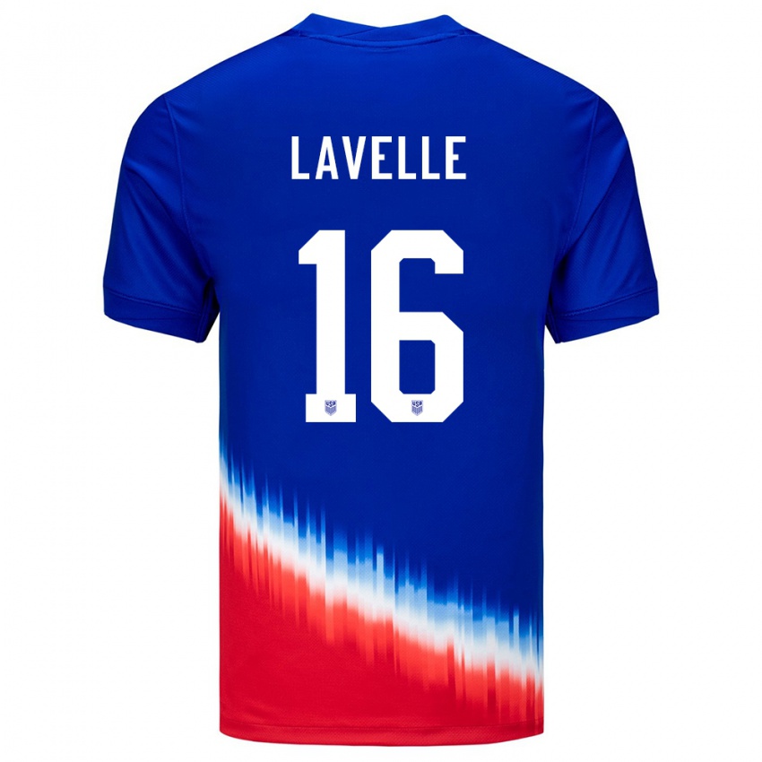 Kvinder Usa Rose Lavelle #16 Blå Udebane Spillertrøjer 24-26 Trøje T-Shirt