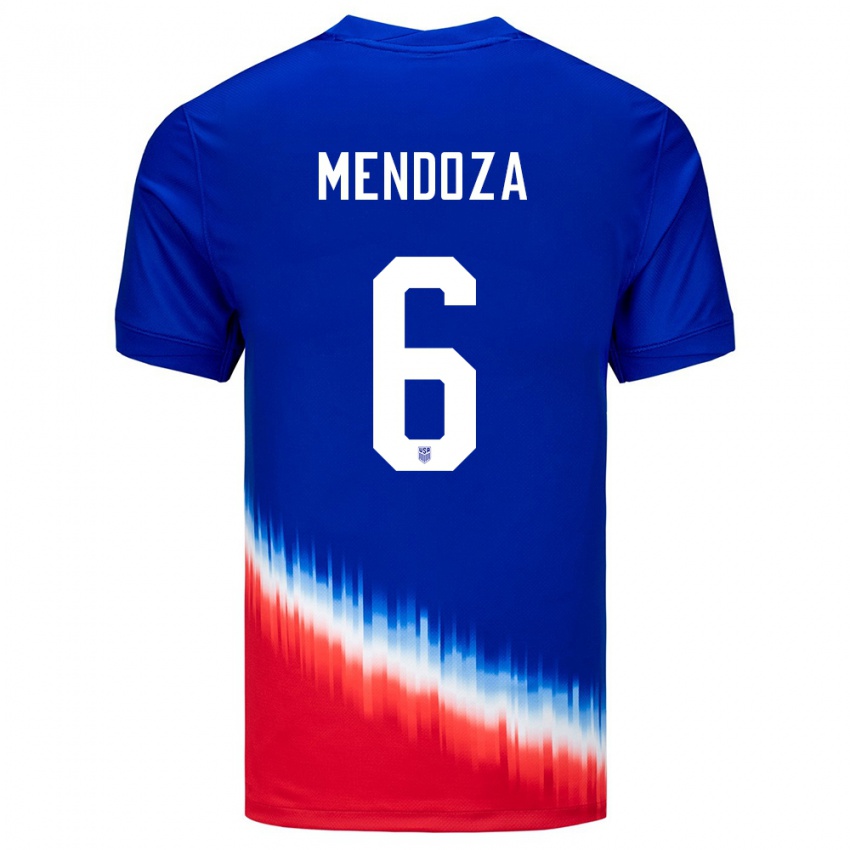 Kvinder Usa Edwyn Mendoza #6 Blå Udebane Spillertrøjer 24-26 Trøje T-Shirt
