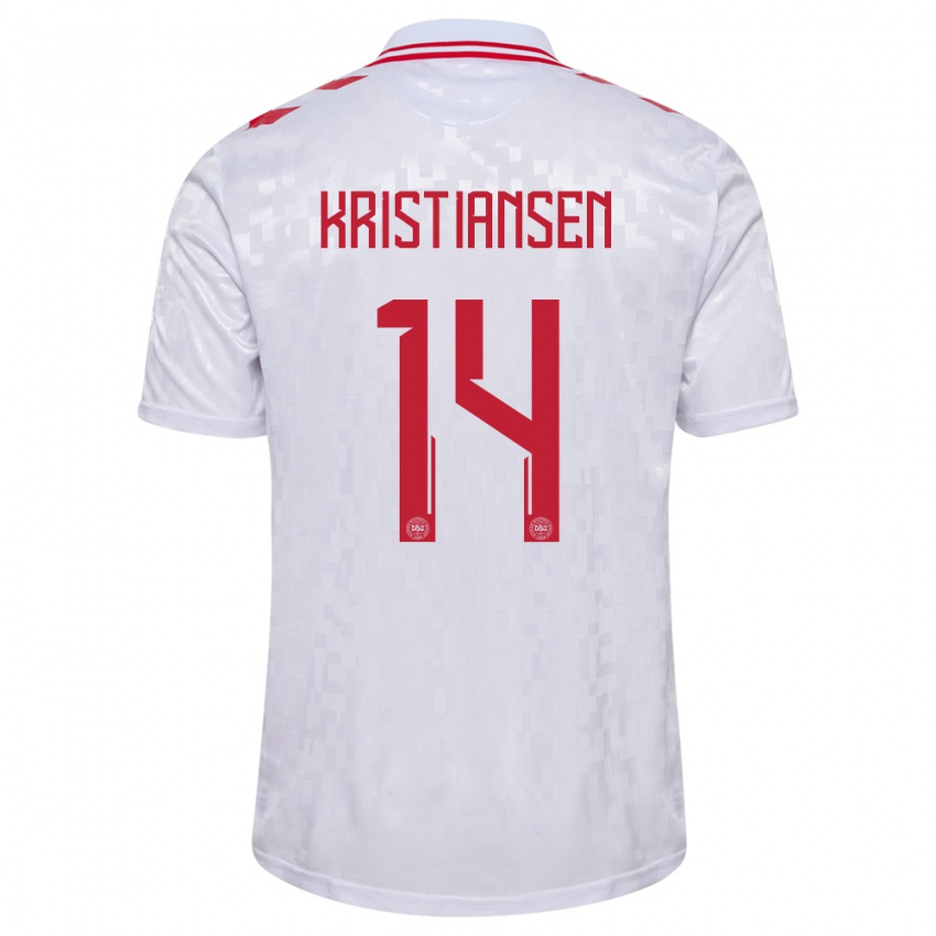 Kvinder Danmark Victor Kristiansen #14 Hvid Udebane Spillertrøjer 24-26 Trøje T-Shirt