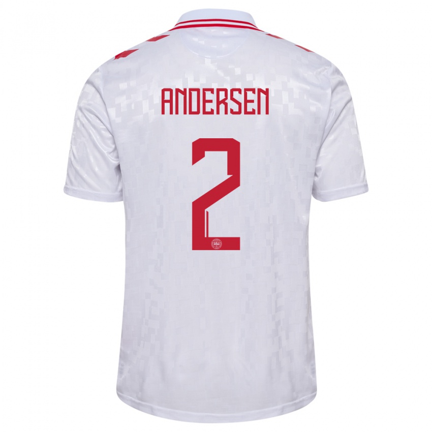 Kvinder Danmark Joachim Andersen #2 Hvid Udebane Spillertrøjer 24-26 Trøje T-Shirt