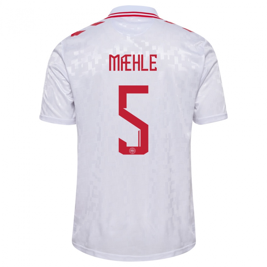 Kvinder Danmark Joakim Maehle #5 Hvid Udebane Spillertrøjer 24-26 Trøje T-Shirt