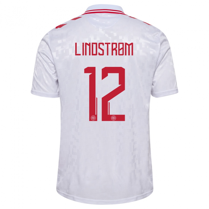 Kvinder Danmark Jesper Lindstrom #12 Hvid Udebane Spillertrøjer 24-26 Trøje T-Shirt