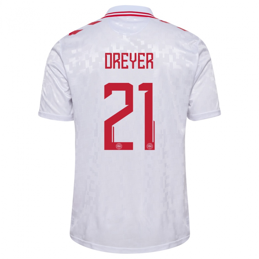 Kvinder Danmark Anders Dreyer #21 Hvid Udebane Spillertrøjer 24-26 Trøje T-Shirt