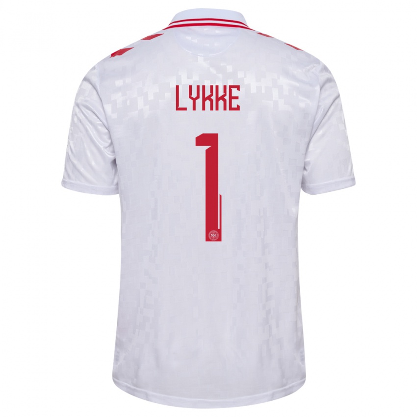 Kvinder Danmark William Lykke #1 Hvid Udebane Spillertrøjer 24-26 Trøje T-Shirt